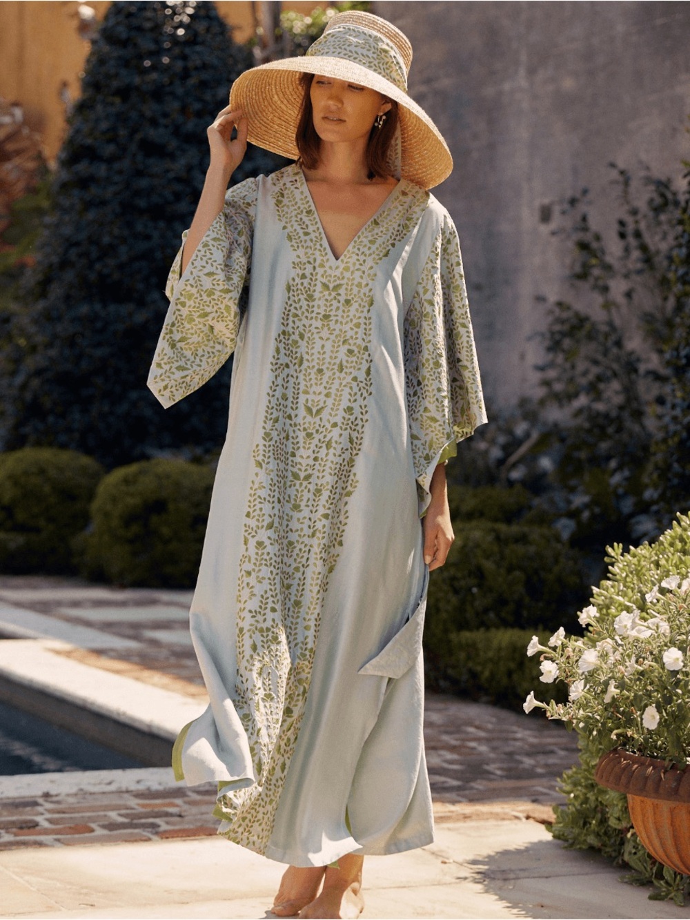 SUE SARTOR SS Kaftan | Robins Egg Blue/Chartreuse